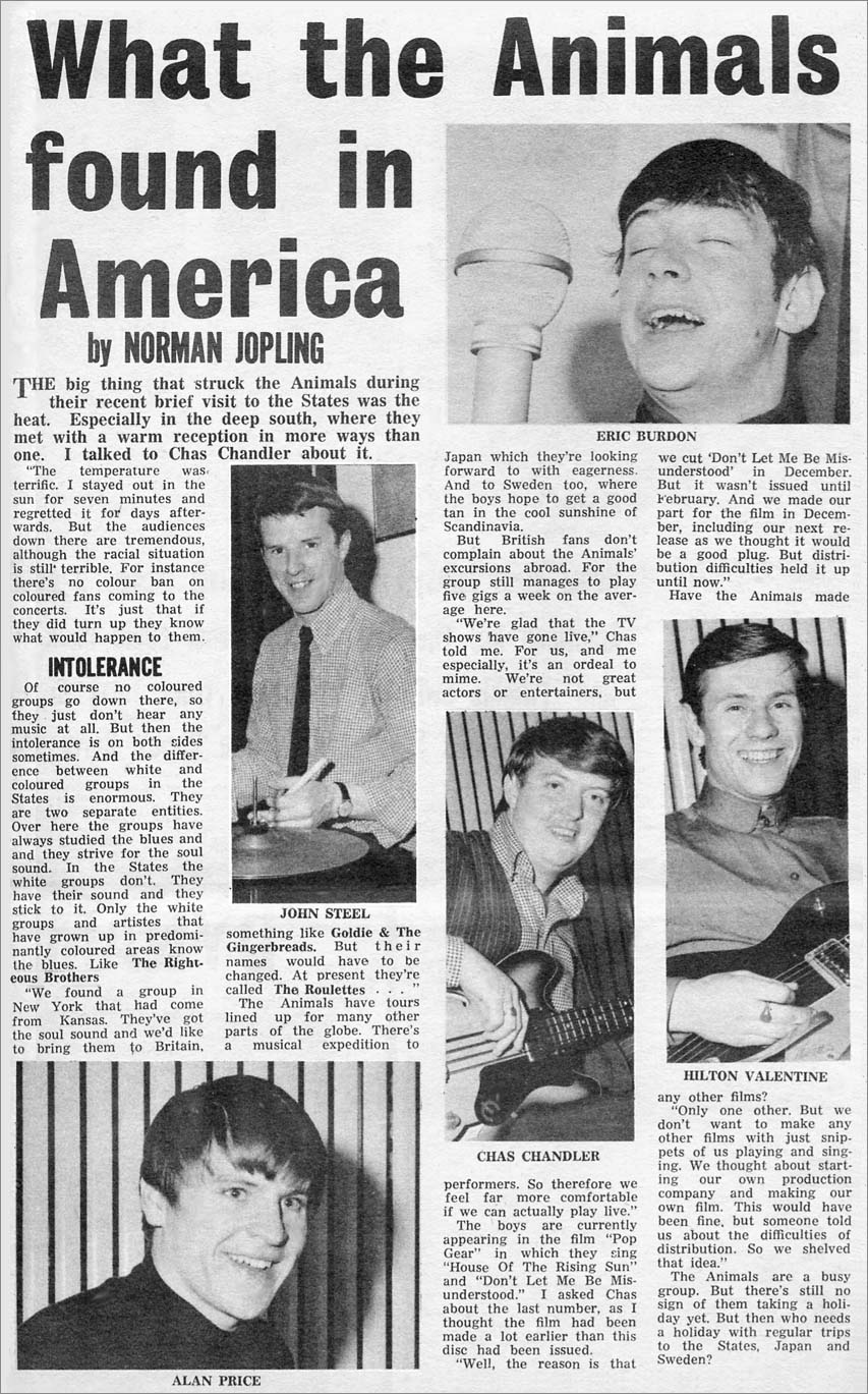 Record Mirror, Animals in US 1965